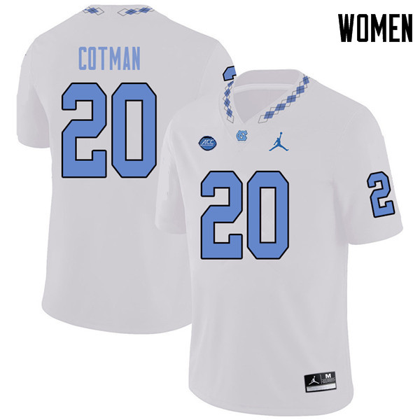 Jordan Brand Women #20 C.J. Cotman North Carolina Tar Heels College Football Jerseys Sale-White